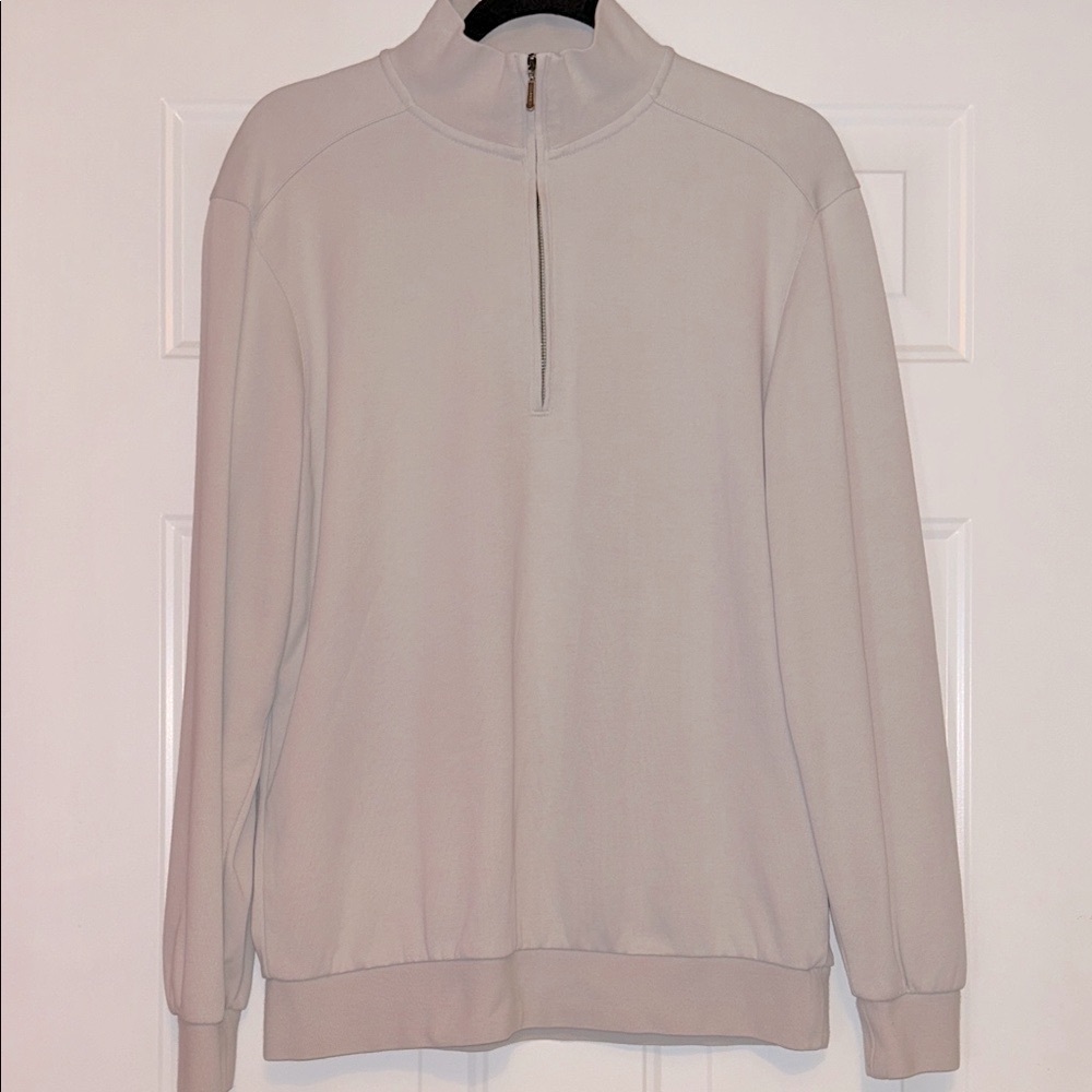 Ashworth Men's Quarter Zip Sweater M Beige Casual Golf Neutral Preppy